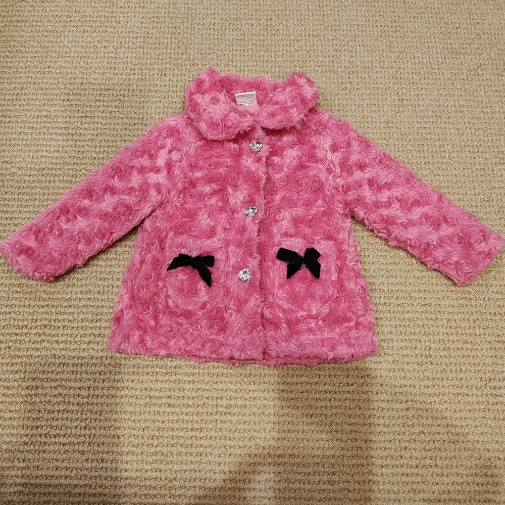 6-9mo Soft Pink Coat with Black Bow Accents